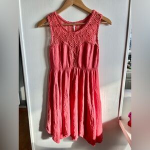 Free People Fiesta Coral Flowy Lace Textured Mini Sleeveless Dress